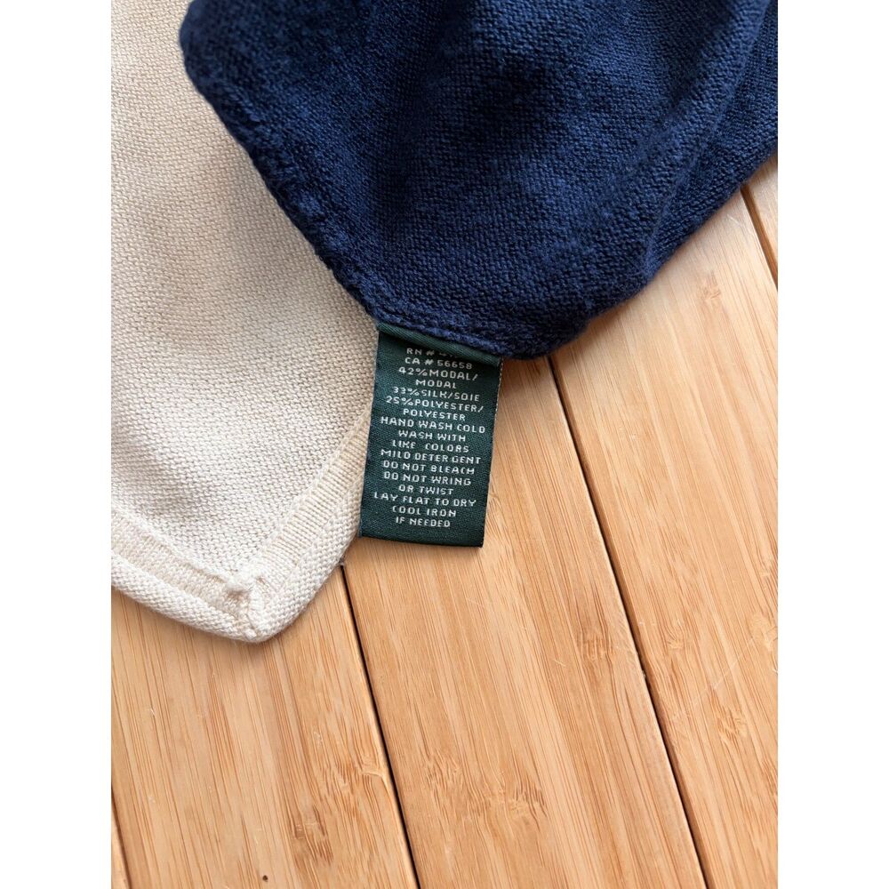 Lauren Ralph Lauren Navy Blue & Cream Asymmetrical Colorblock Poncho – L/XL - Picture 8 of 10